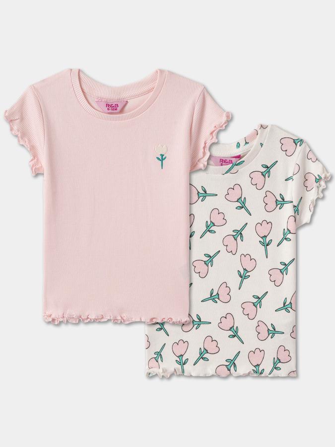 Girls Floral Regular Fit Short Sleeve Crew Neck T-Shirt