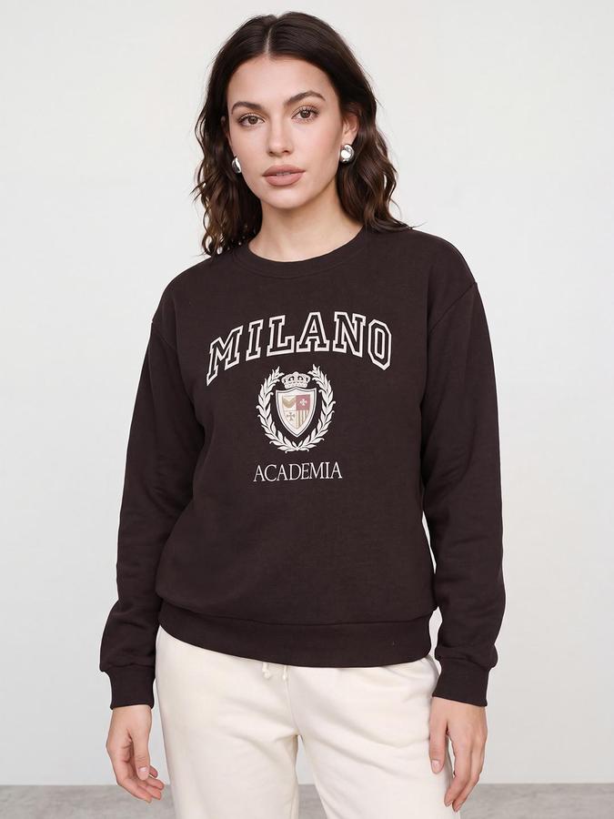 R&B Women Coffee Graphic Print Round Neck Long Sleeves Sweatshirt