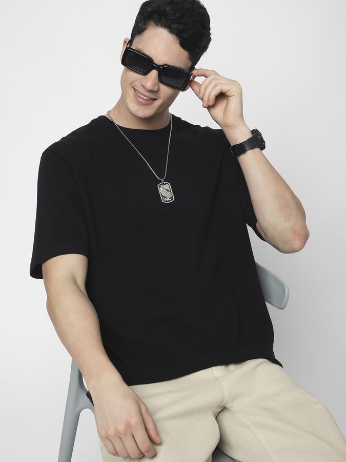 Men Cotton Blend Relaxed Fit Crew Neck Solid T-shirt