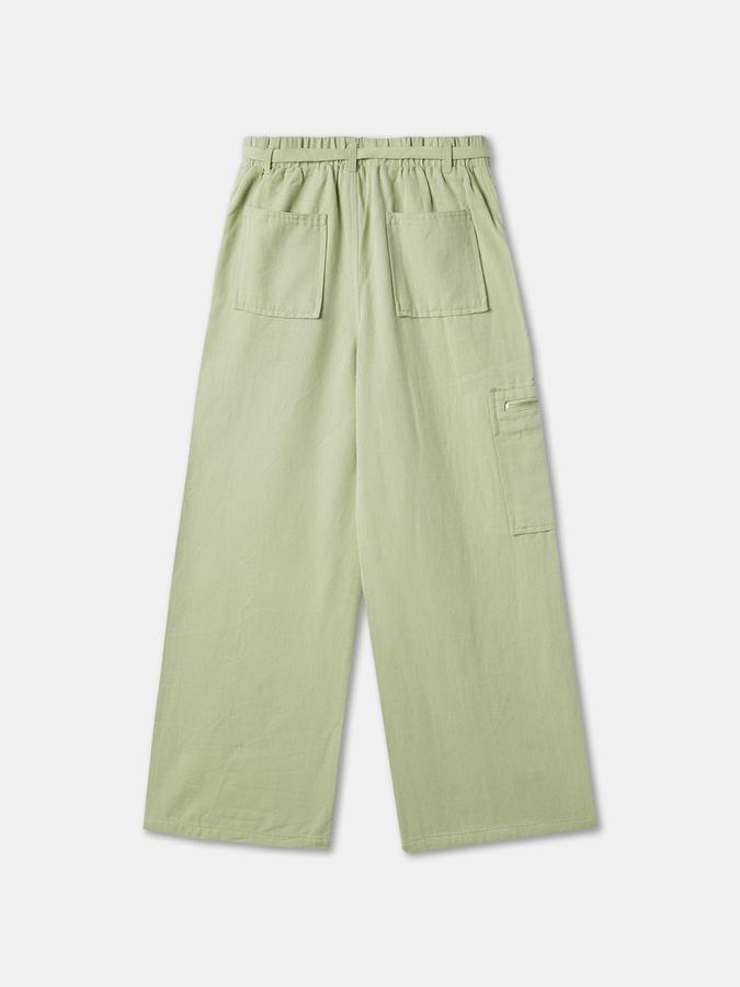 Girls Cotton Blend Wide Leg Elastic Waist Pockets Trousers