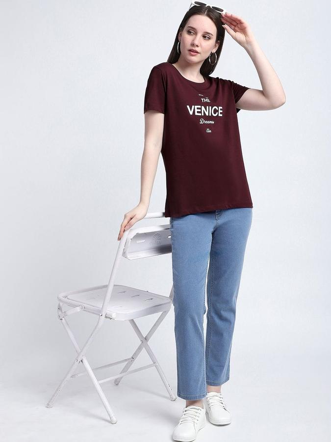 Women Cotton Regular Fit Crew Neck Slogan T-shirt