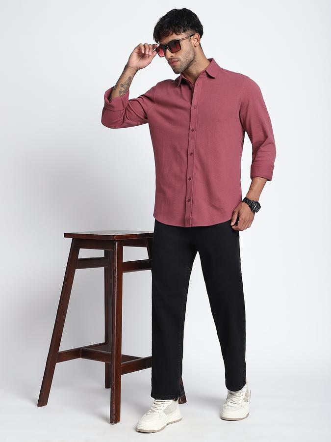 Men Cotton Regular Fit Point Collar Textured Shirt