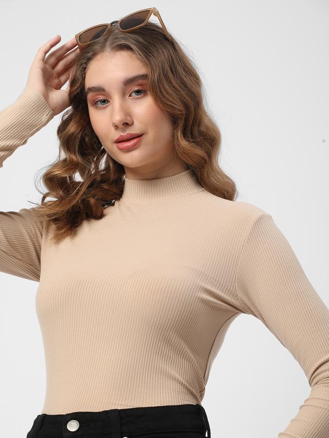 Women Ribbed Regular Fit High-Neck Top image number 0