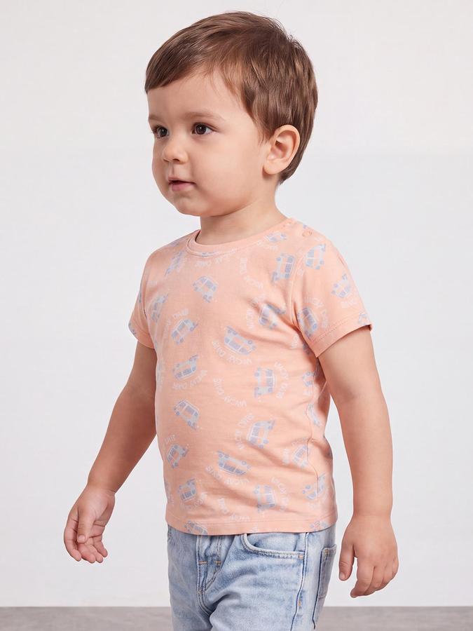 R&B Boys Light Orange Short Sleeve Round Neck Car Graphic Print T-Shirt