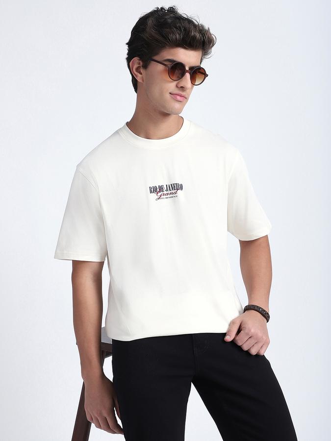 R&B Men's Cream Printed T-Shirt