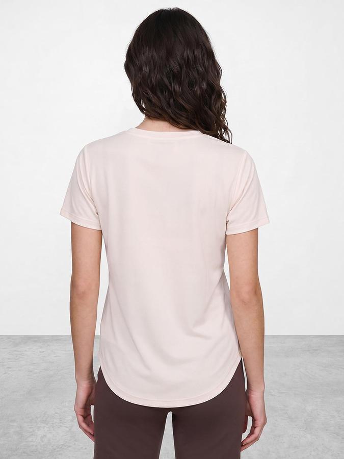 R&B Women Off White Self Design Round Neck Short Sleeves T-Shirt
