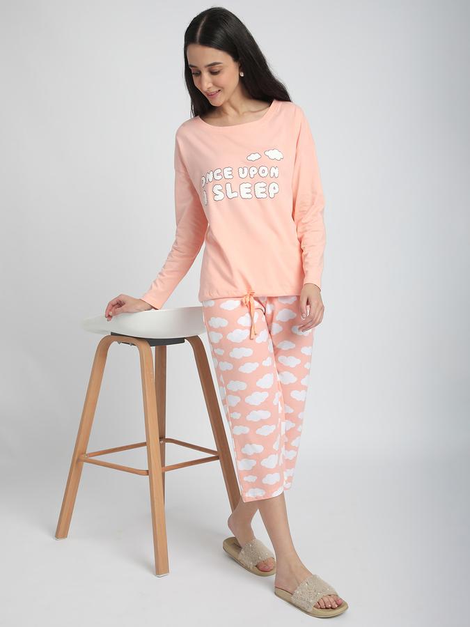 R&B Women Pink Cloud Print Capri Pyjama Bottoms