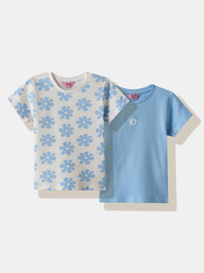 Girls Cotton Blend Regular Fit Crew Neck Floral T-shirt