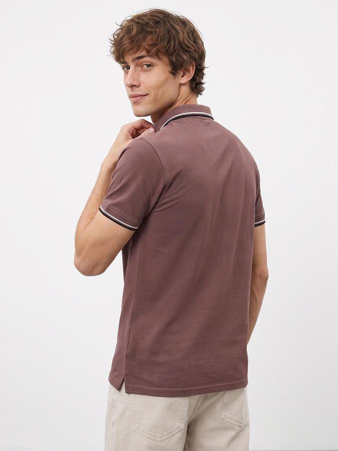 R&B Men Mauve Textured Short Sleeves Polo Collar T-Shirt