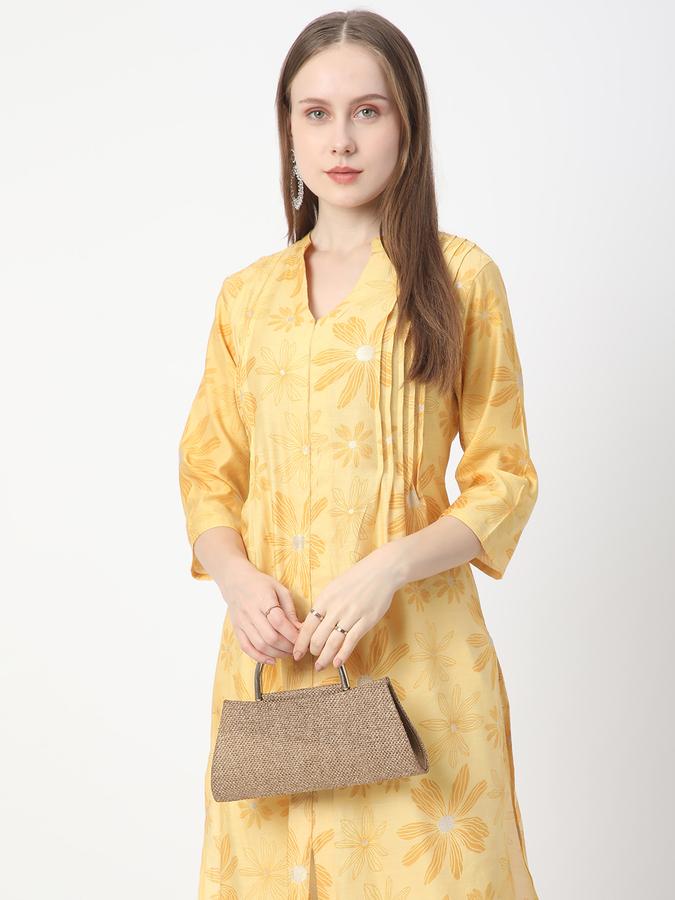 Women Poly Blend Regular Fit Mandarin Collar Printed Kurta