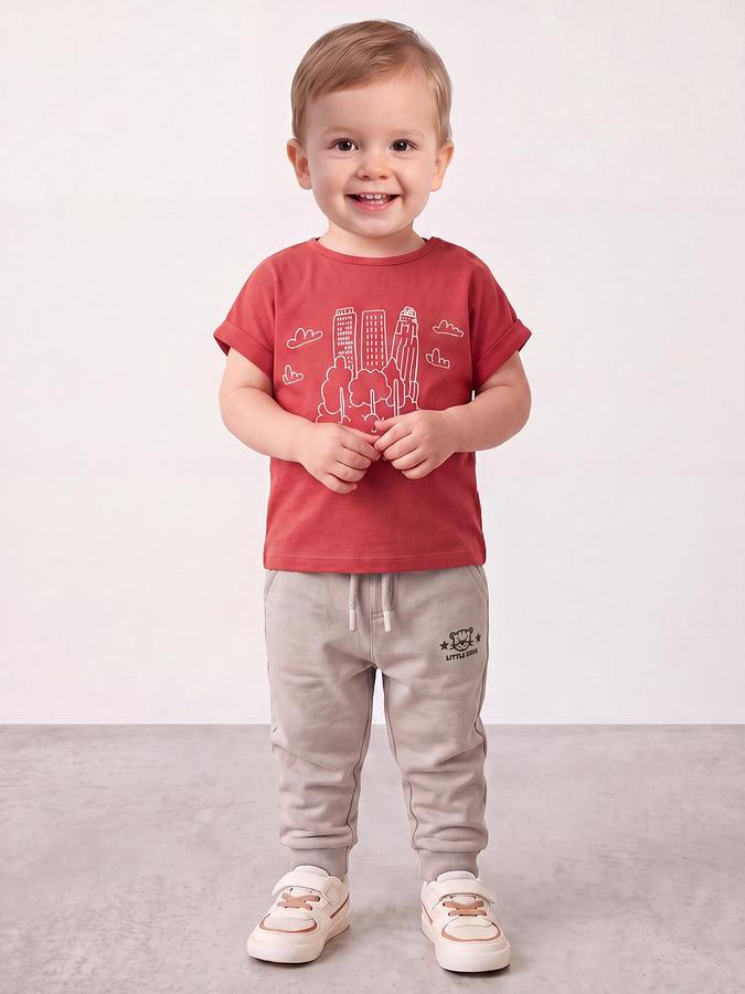 R&B Boys Beige Graphic Print Elasticated waist Jogger Pant 