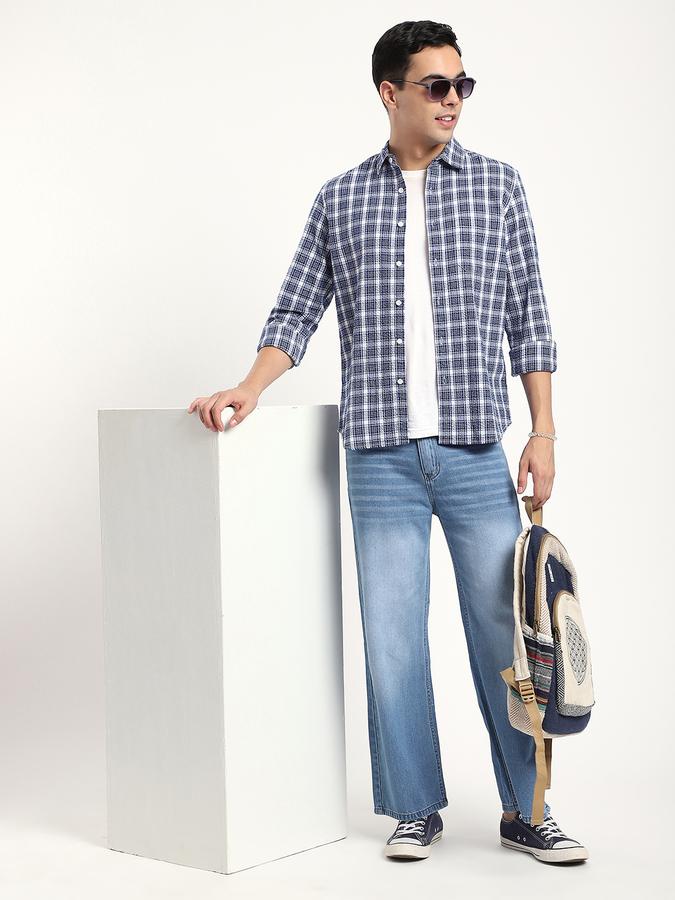 Men Cotton Regular Fit Spread Collar Checked Shirt