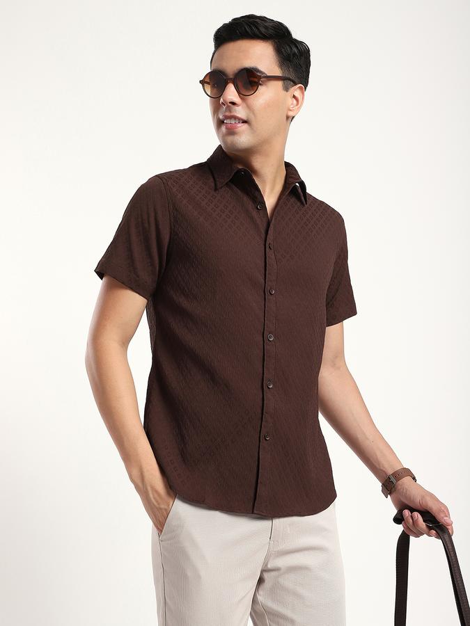 Men Polyester Slim Fit Shirt Collar Textured Shirt