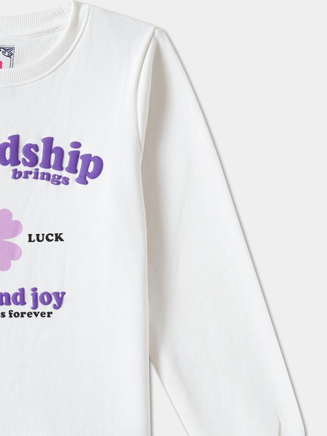 R&B Girls' White Printed Sweatshirt