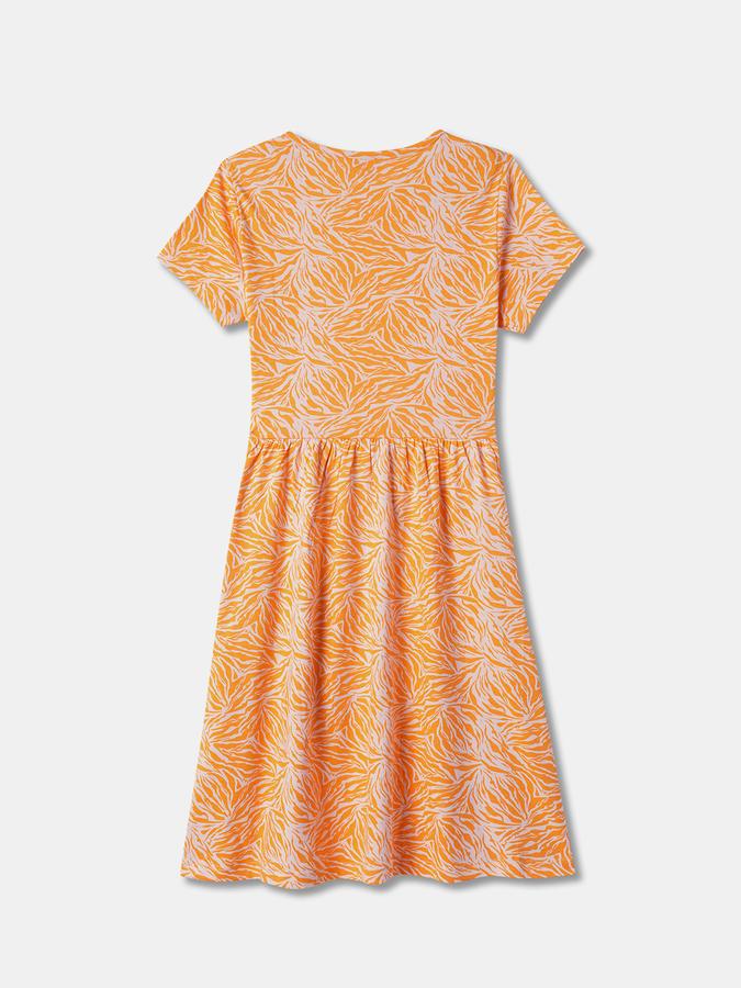Girls Abstract Print Short Sleeves Round Neck Knee Length Dress