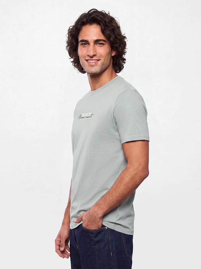 R&B Men Spring Green Typographic Print Short Sleeves Pure Cotton Tshirt