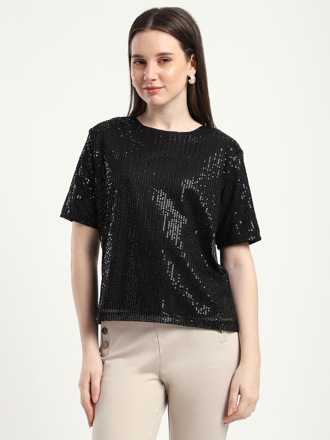 R&B Women Black Sequin Top