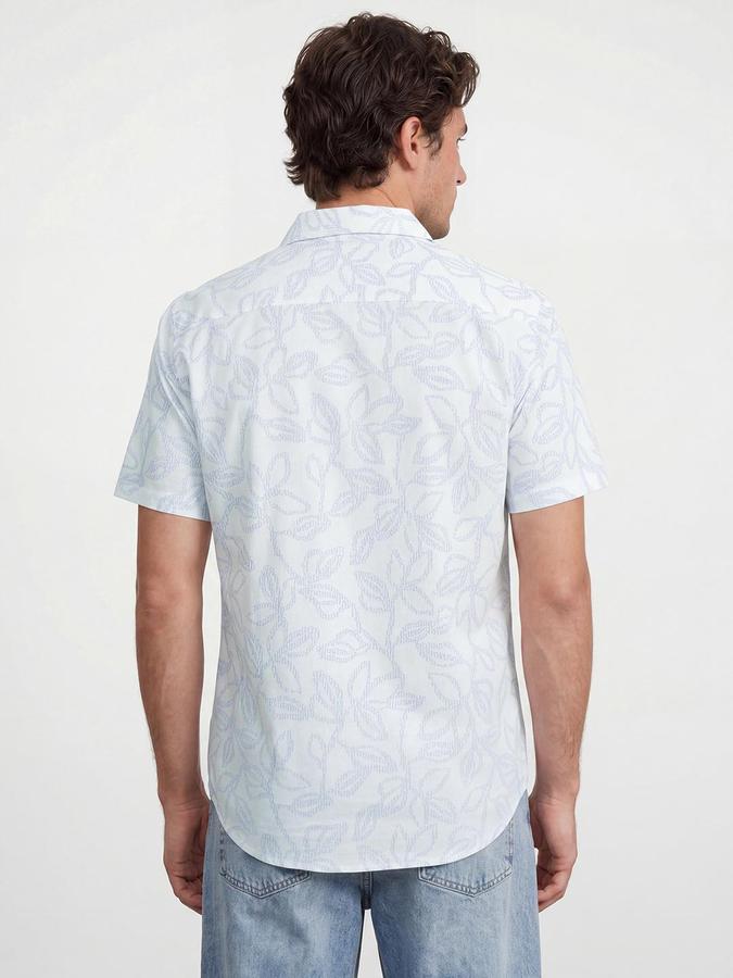 R&B Men White Floral Print Resort Collar Short Sleeves Regular Fit Shirt