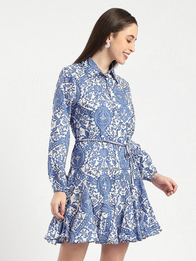 R&B Women Blue Paisley Print Shirt Dress