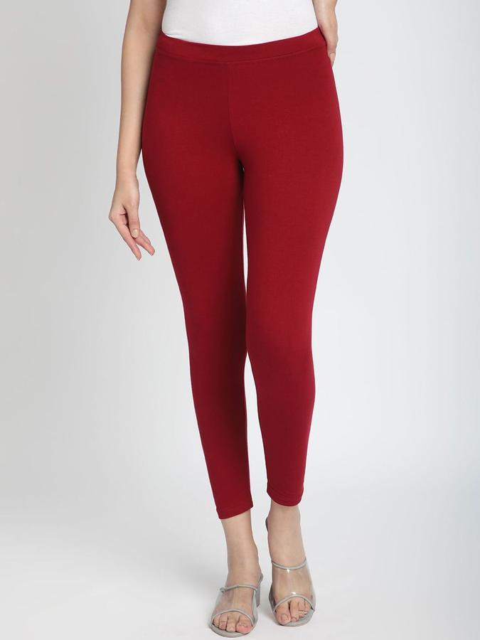 R&B Women Maroon Solid Leggings