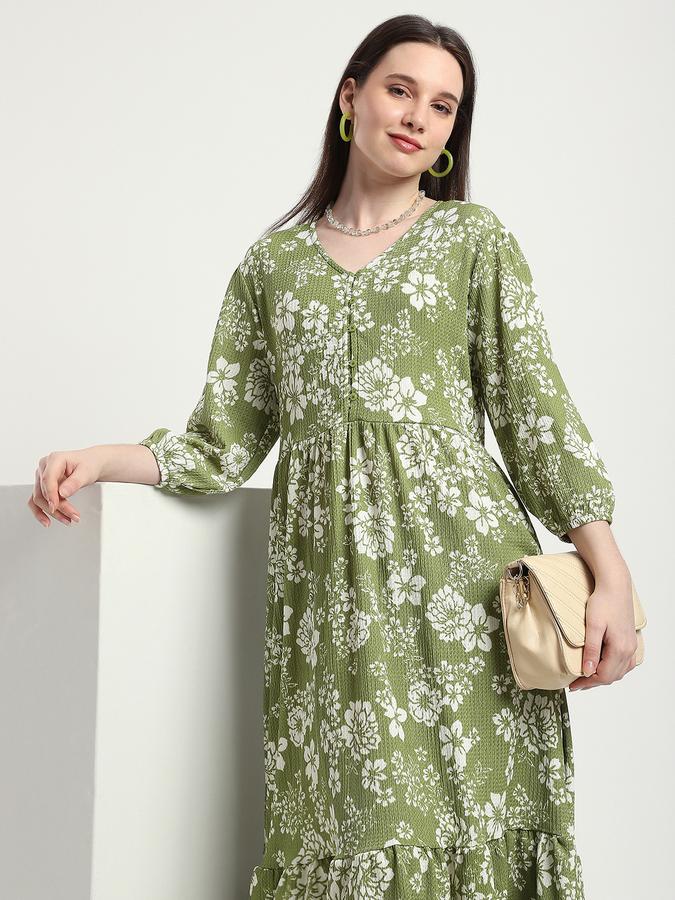 Women Polyester A-Line Midi Floral Dress