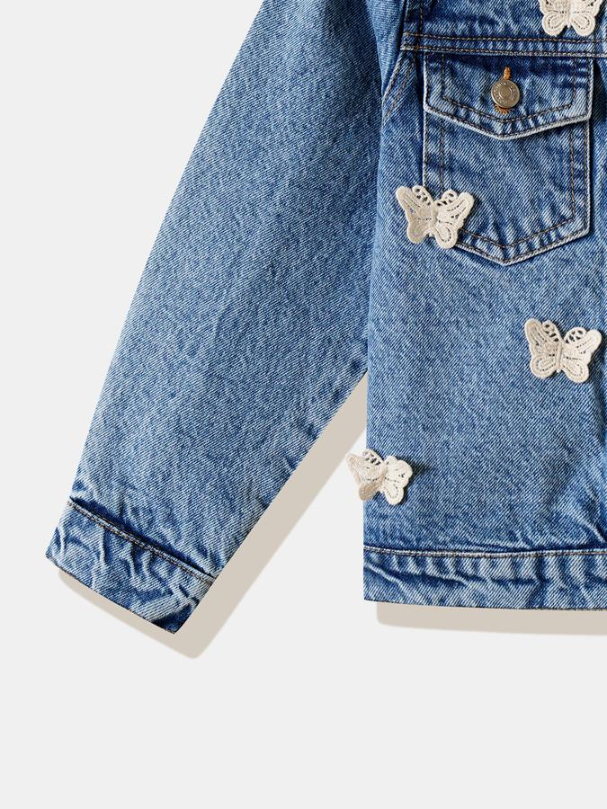 Girls Denim Button Front Appliqu&eacute; Jacket