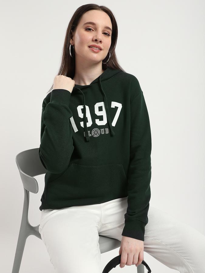 Women Cotton Blend Relaxed Fit Hooded Typographic Sweatshirt