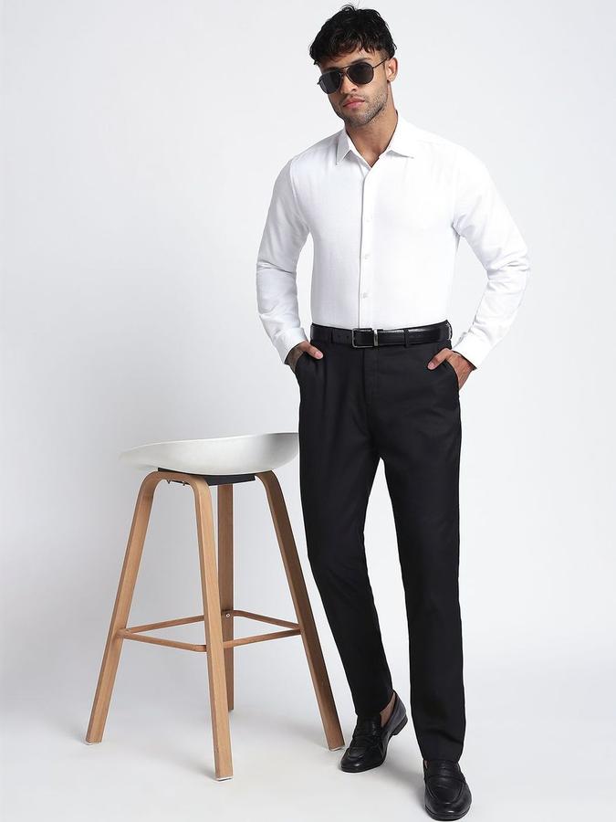 R&B Men Black Solid Regular Fit Formal Trousers