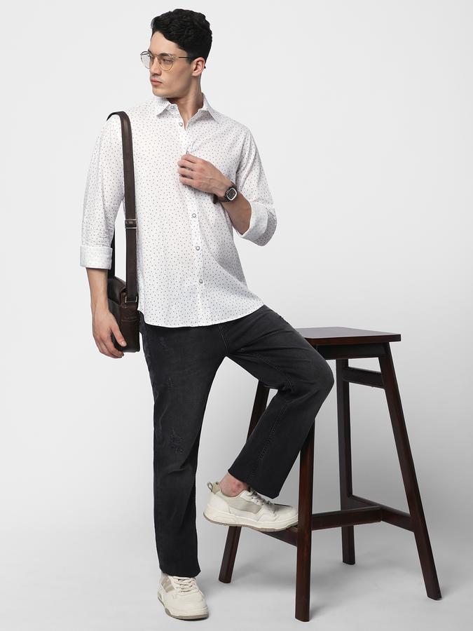 R&B Men's White Printed Shirt