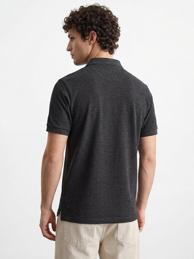 R&B Men's Grey Melange Short Sleeves Polo Collar Solid T-Shirt