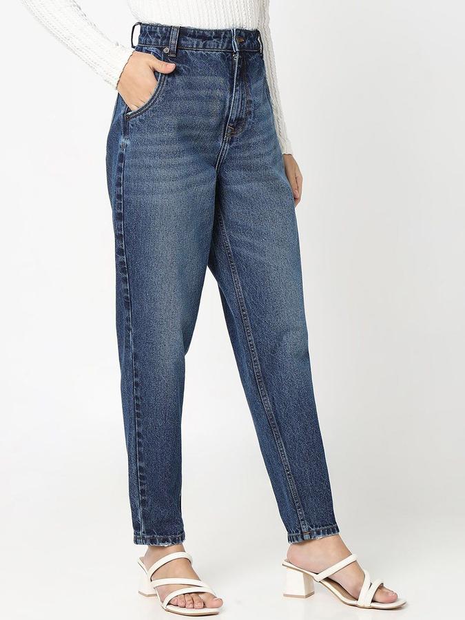 R&B Women Dark Blue Relaxed Fit High-Rise Jeans