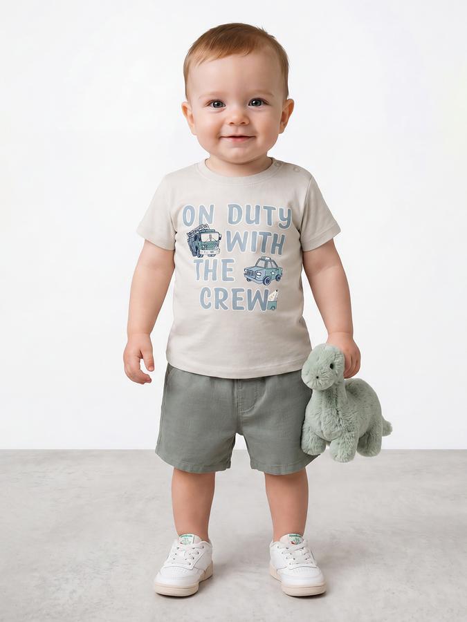 R&B Boys Grey Short sleeve Round Neck Little Exlplorers Typography Graphics Soft Touch Pure Cotton T-Shirt