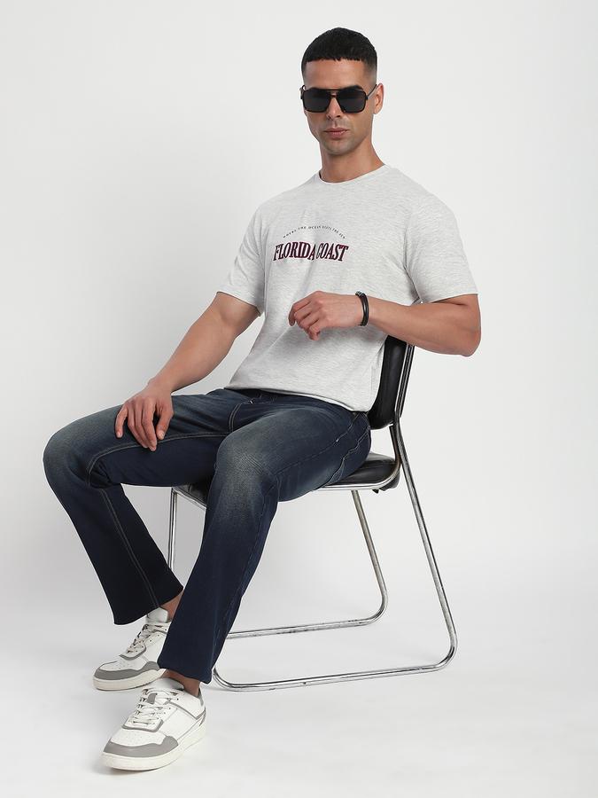 R&B Men's Ecru Melange Printed T-Shirt