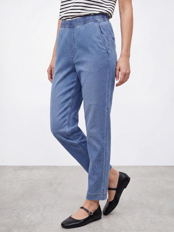 R&B Women Light Blue Tapered Fit Jogger Waist Jeans
