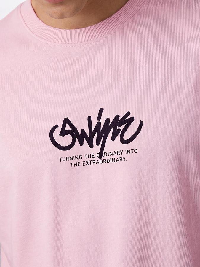 R&B Men Pink Graphic Back Print Pure Cotton Short Sleeves Tshirt