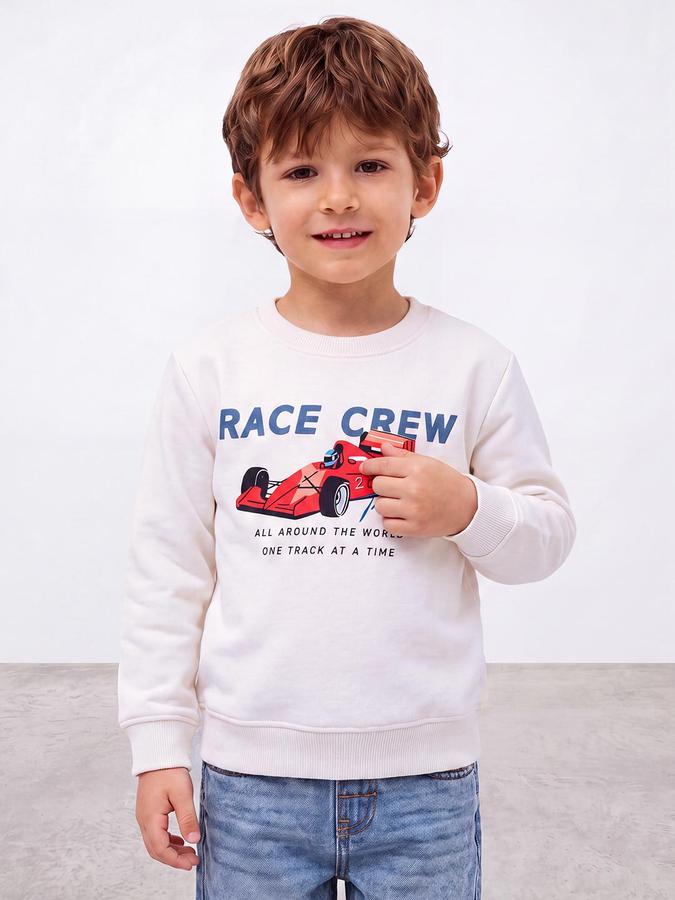 R&B Boys Ivory Bold Graphic Round Neck Long Sleeves Regular Fit Sweatshirt