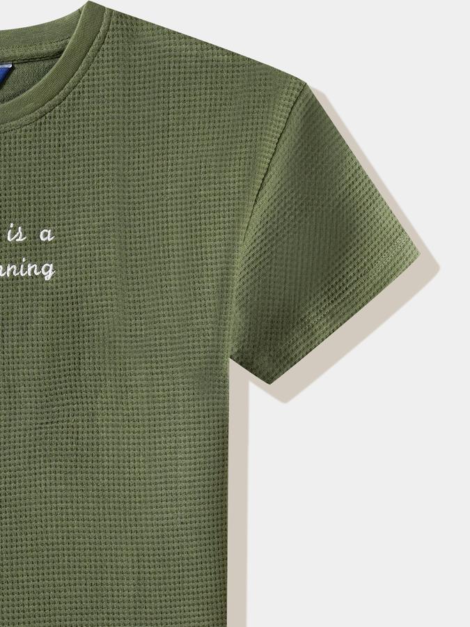 Boys Cotton Relaxed Fit Crew Neck Embroidered T-shirt