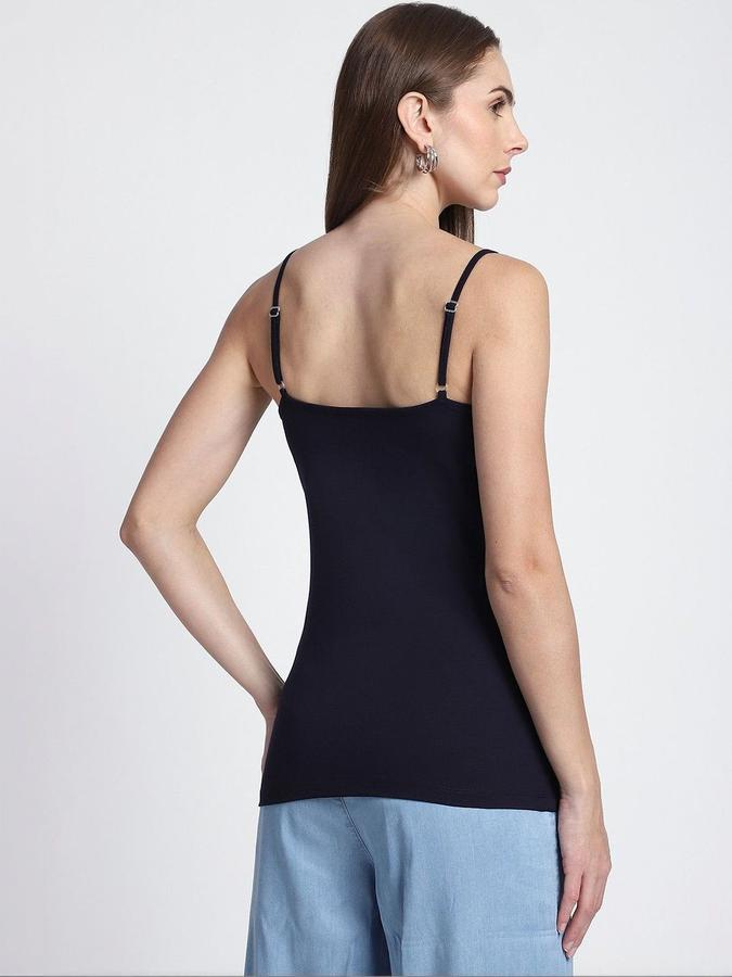 R&B Women Navy Blue Solid Shoulder Straps Camisole