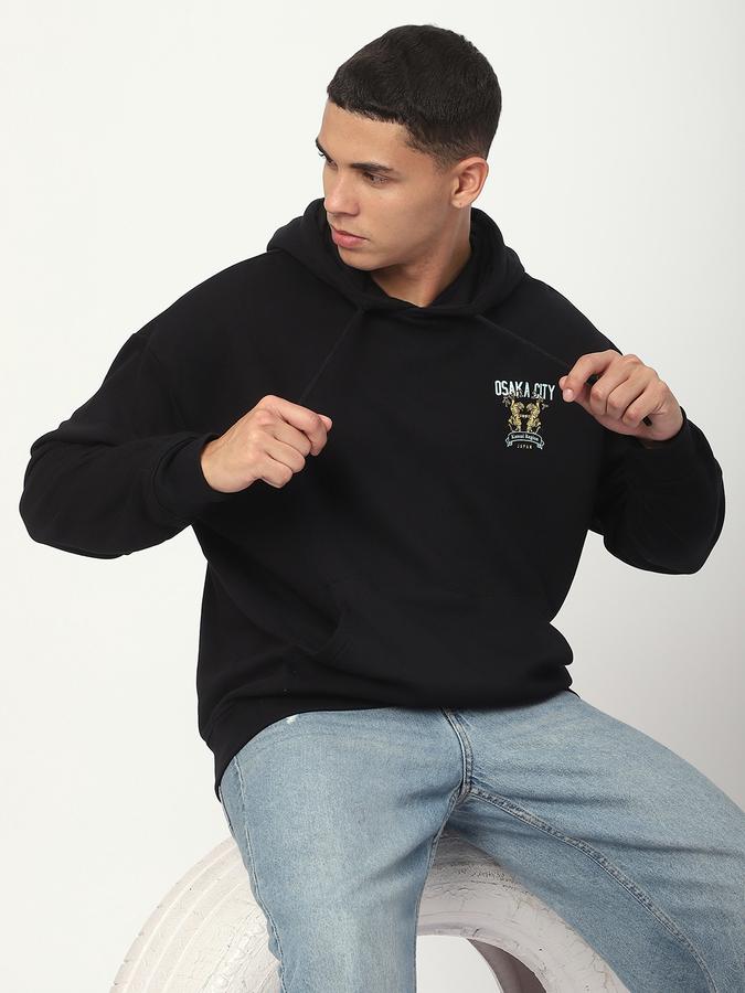 Men Cotton Blend Regular Fit Hooded Graphic Sweatshirt