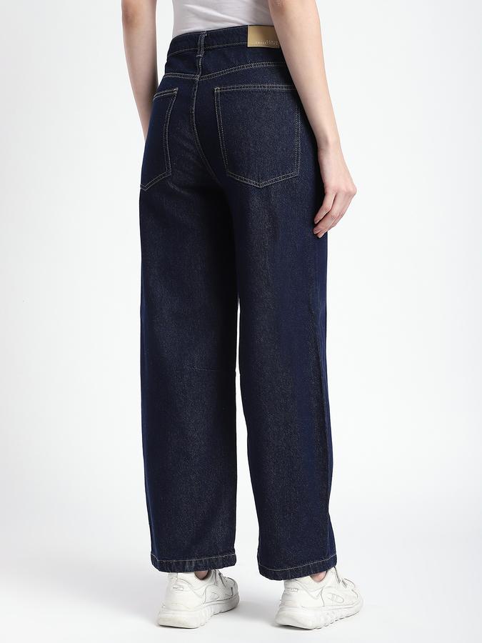 R&B Women Dark Blue Solid Wide-Leg Jeans