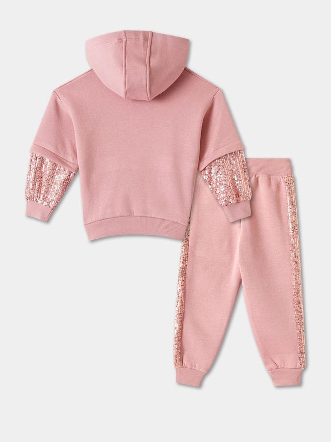 Girls Fleece Sequin Hooded Sweatshirt And Trousers Set