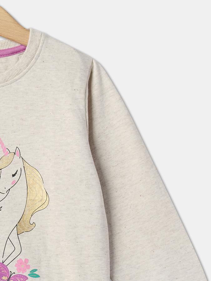 Girls Cotton Regular Fit Crew Neck Graphic Sweatshirt