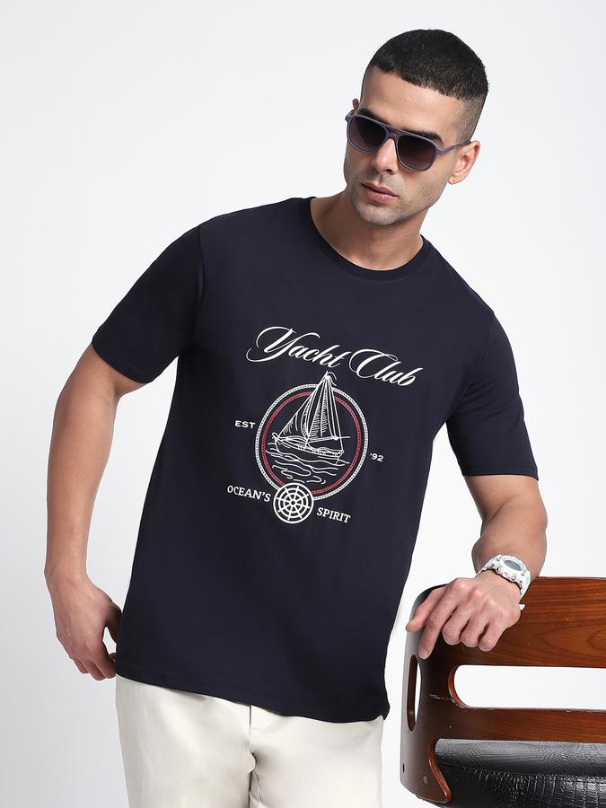 R&B Men's Navy Blue Printed T-Shirt