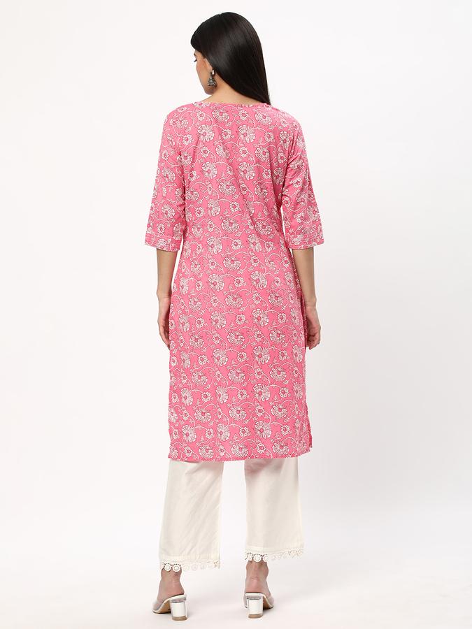 Women Cotton Regular Fit Round Neck Printed Kurta