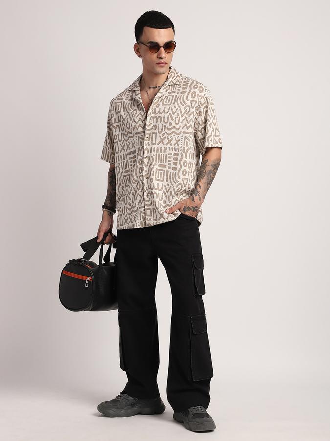 R&B Men's Khaki Printed Shirt