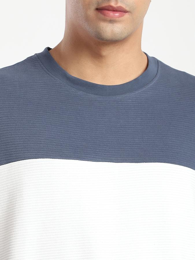 Men Cotton Regular Fit Crew Neck Color Block Sweatshirt