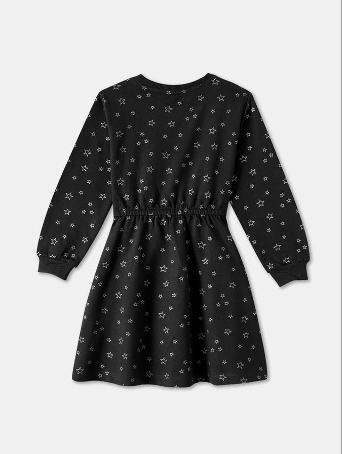 R&B Black Geometric Printed Girls Long Sleeves Dress