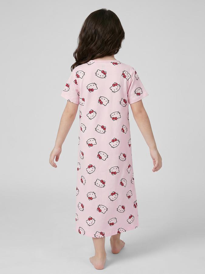 R&B Pink Printed Short Sleeves Round Neck Maxi Girls T-shirt Nightdress