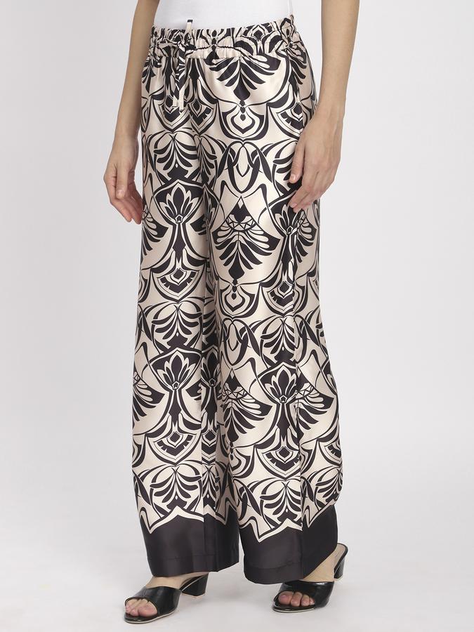 R&B Women Ivory Abstract Print Wide-Leg Trousers
