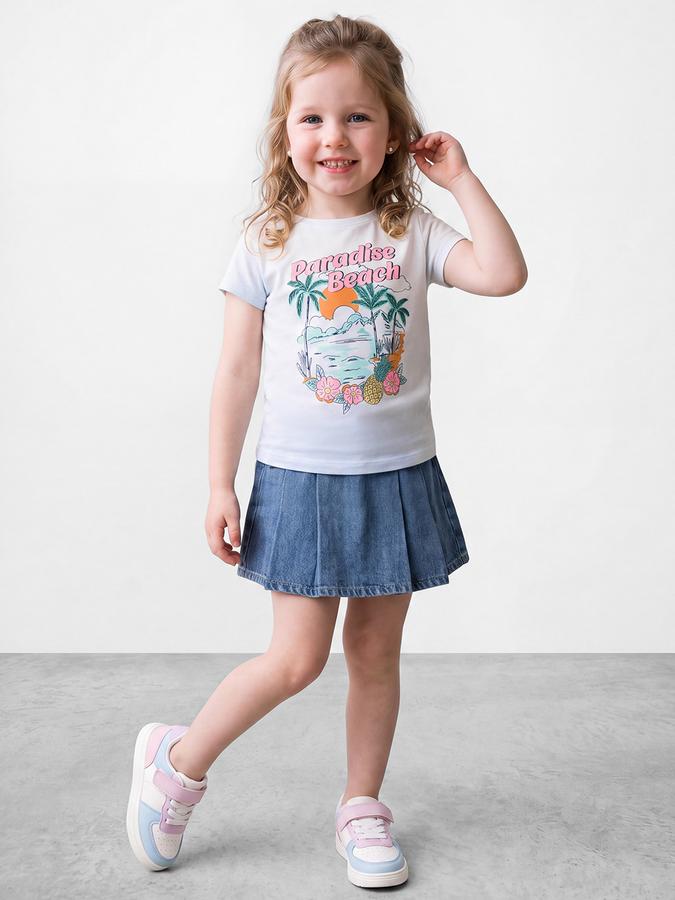 R&B Girls Light Blue Beach Graphic Print Short Sleeves Tshirt